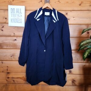 Terramini NWT Long Blazer Navy Blue Beaded Brooch Button Dress Jacket Plus Sz 24